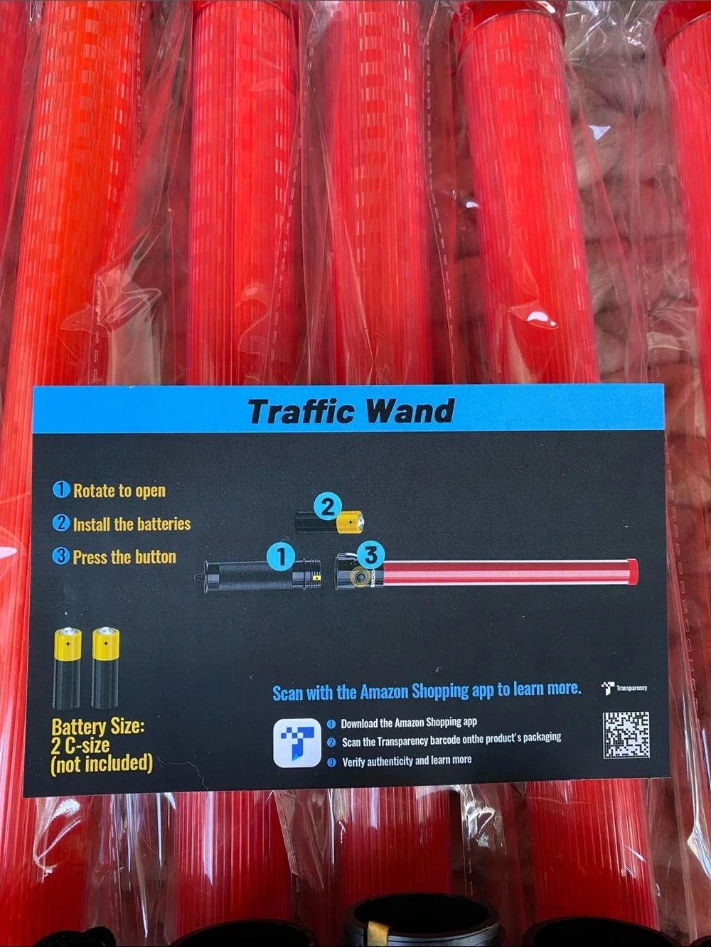 Red Traffic Wand Baton with Black Handle - Unbranded